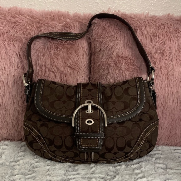 Coach Handbags - Coach Signature Soho Buckle Flap Hobo